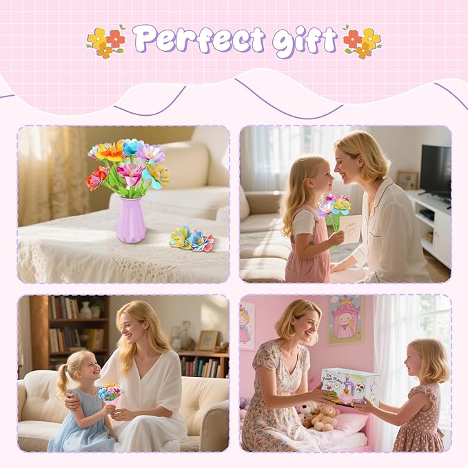 FUNZBO Fabric Flower Bouquets Toys Craft Kit, DIY Arts and Crafts for Kids Ages4-6, Flower Making Toys for 4 5 6 7 8+Year Old Girl Christmas Birthday Gifts, Creative Activity Craft flowers fot Toddler