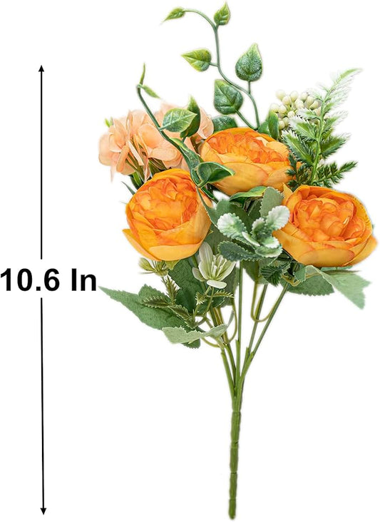 KAOYOO 4 PCS Artificial Peony Bouquet Short Stem for DIY Wedding Decoration Bridal Bouquet Home Decorations(Orange 4-PCS)