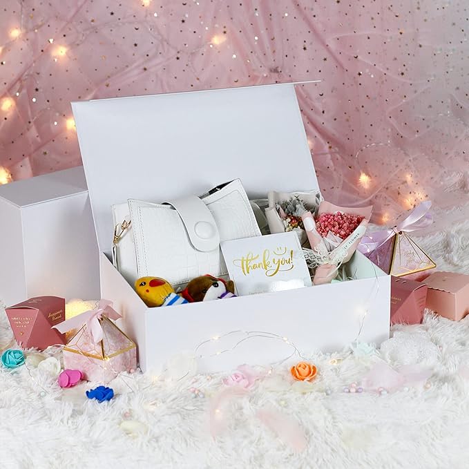 Luxury Large Gift Box 13.8"x9"x4.3" Storage Box Ribbon Magnetic Closure for Luxury Packaging Box for Mother's Day, Birthdays, Bridal Gifts,Weddings