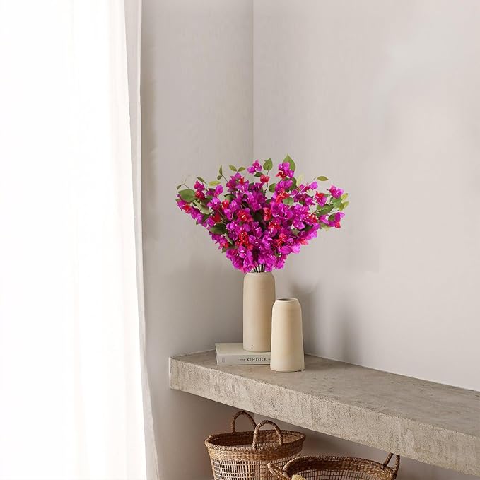 12PCS Bougainvillea Artificial Flowers 31.50" Long Stem Faux Silk Bougainvillea Branches Fake Hanging Flowers Vines for Wedding Arch Wall Outdoor Home Decoration (Fuchsia Mixed)