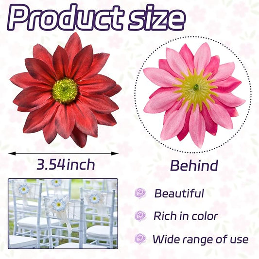Daisy Silk Flower Heads, 12 Pcs Artificial Daisy Flower Heads, 3.5 Inch Wine Red Floral Heads Fake Daisies for Decoration, DIY Craft, Vase, Flower Arrangement, Hats, Costume, Hair