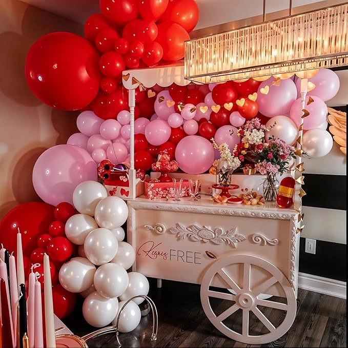 130 Pcs Christmas Balloon Arch Kit, Red Pink White Latex Balloons Garland with Santa Candy Cane Star Foil Mylar Balloon for Xmas Christmas New Year Winter Holiday Baby Shower Birthday Party Decoration