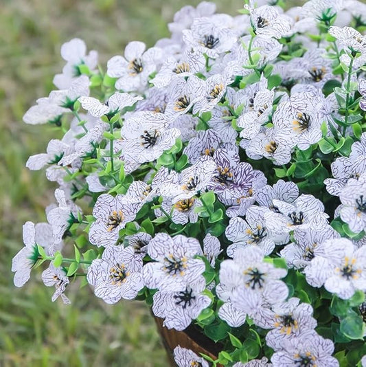 HyeFlora Artificial Flowers for Outdoor Indoor Garden Home Decoration, Faux Flower Daisy with Eucalyptus Leaves Fake Plants Greenery Boxwood Porch Patio, 12 Bundles (Creamy White)