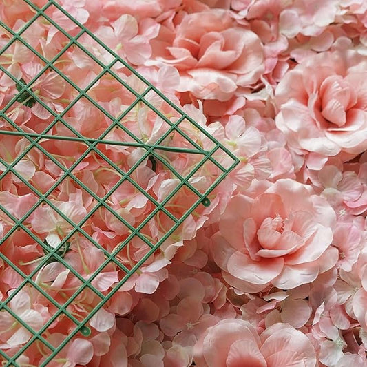 Efavormart 4 Pack 11 Sq ft. UV Protected Blush 3D Silk Rose & Hydrangea Flower Panel Wall Mat for DIY Party Centerpieces Decor