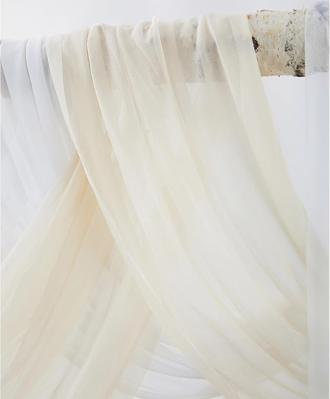 Wedding Arch Flowers with Drapes Kit (Pack of 4) - 2pcs Artificial Beige Deluxe Swag with 2pcs Sheer Drapes for Wedding Ceremony Arbor Reception Backdrop Rose Floral Decoration