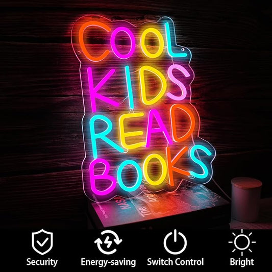 Cool Kids Read Books Neon Sign, Handmade Light Up USB 3D Wall Art Wall Decor Sign Light for Book Club Classroom Read Corner Kid's Reading Study Room Home Library Librarian Bookworm Gift-15.7"x12.6"