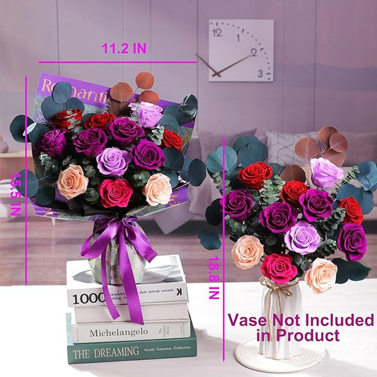 Flowers for Delivery Birthday Flowers Gift for Her,Preserved Flowers Bouquet 12 Roses Mixed Bouquet,Rose Gifts for Women Mom Grandma(Mixed 12 Purple-B Roses)