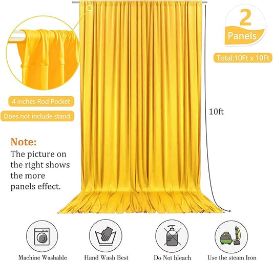 10 x 10 Feet Yellow Backdrop Curtain for Partie, Stain Background Curtains for Photoshoot, Birthday, Wedding, Halloween, Thanksgiving, Christmas, New Year Party Decorations 5Ft x 10Ft, 2 Panels