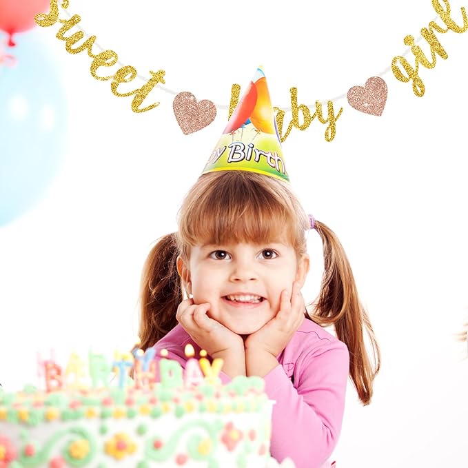 BEISHIDA Gold Glitter Girl Baby Banner,NO DIY, Pre-Strung Baby Gender Party Banner For Girls, Girl Shower Decorations,First Birthday Sweet party supplies