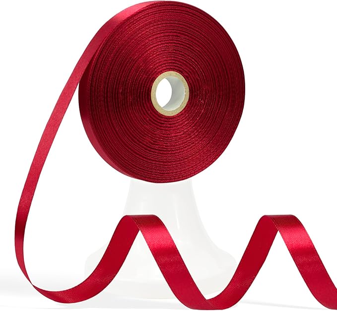60 Yards Wine Red Ribbon 1/2 Inch, Solid Satin Ribbon for Gift Wrapping, Crafts, Flower Bouquet, Wedding, Baby Shower, Festival, Christmas, Halloween