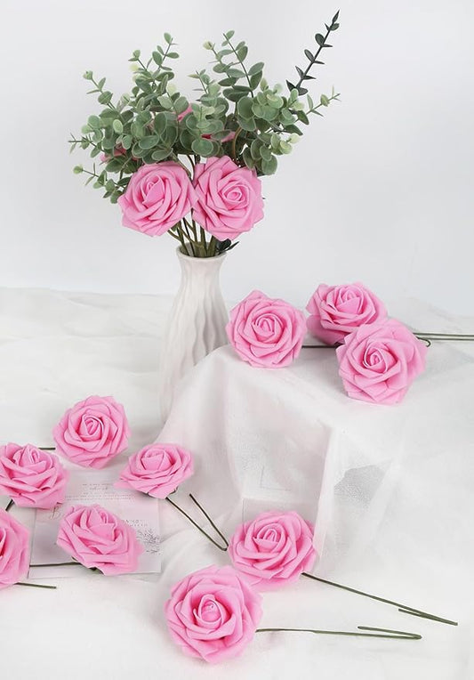 Pink Artificial Roses 50PCS Pink Roses 2.95" Foam Flowers Bulk Real Looking Pink Fake Foam Roses for Bridal/Baby Shower Decorations Wedding Centerpieces for Table