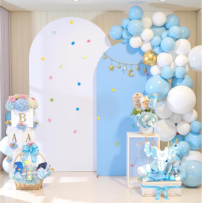 White Blue Arch Backdrop Cover Set of 2-7.2ft 6ft Dual Color Wedding Arch Cover-Wrinkle Free Stretchy Spandex Fitted Chiara Arch Stand Cover for Birthday Party Baby Shower Photo Photography