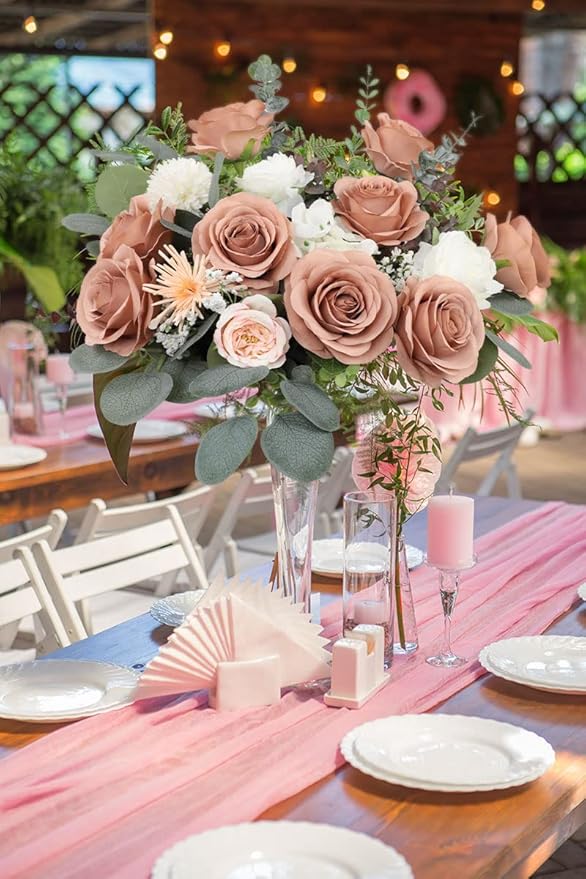 30pcs Roses Artificial Flowers Dusty Rose Fake Flowers with Long Stems Silk Flowers for Wedding Bouquet Centerpices Decorations Party Bridal Baby Shower Home Decor