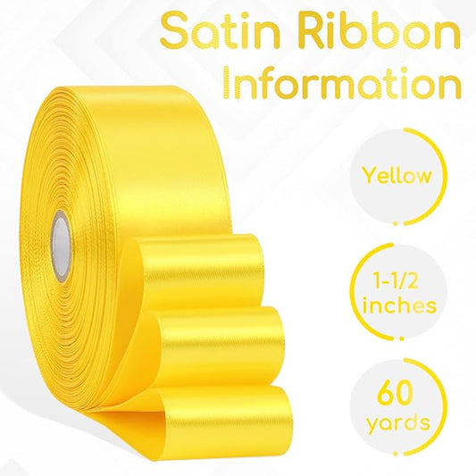 Yellow Ribbon 1-1/2 Inch x 60 Yards, Yellow Satin Ribbon for Flower Bouquet, Gift Wrapping, Eternal Flower, Crafts, Birthday, Wedding and Festival Decor