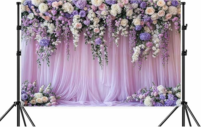 12x10ft Purple Lavender Floral Bridal Backdrop Wedding Flower Photography Backdrop for Girl Portrait Baby Shower Birthday Party Decor Banner Mother's Day Party Wall Backdrop Studio Photo Backgrounds