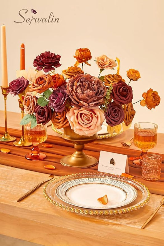 Serwalin Artificial Flowers Orange Marigold Fall Flowers Fake Wedding Cake Flowers for DIY Wedding Bouquets Bridal Shower Centerpieces Floral Arrangement Home Decor
