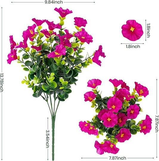 Artificial Faux Flowers for Outdoor 16 Bundles Boxwood Fake Morning Glory for Planter,UV Resistant Fake Flowers for Home Porch Patio Outside(Magenta)