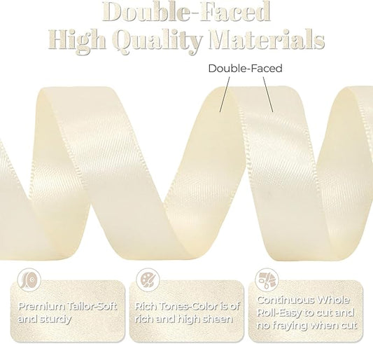 Cream Satin Ribbon, Double Faced 7/8 Inch X 50 Yards Cream Ribbon, Premium Satin Ribbon for Gift Wrapping, Crafts, Hair Bow Making, Sewing, Flower Bouquet, Wedding Party Decor