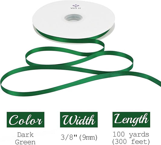 MEEDEE Dark Green Satin Ribbon - 3/8 Inch Double Faced Satin, 100 Yards for Wedding, Gift Wrapping, Crafts & Card Making