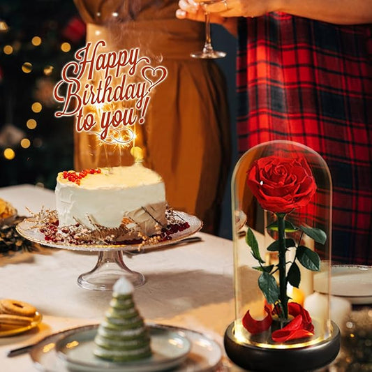 Christmas Flower Gifts for Women,Mom Gifts,Beauty and The Beast Rose in Glass Dome,Preserved Rose with Lights,Flower for Delivery Prime,Forever Flowers Birthday Gifts for Women Mom Wife Girlfriend