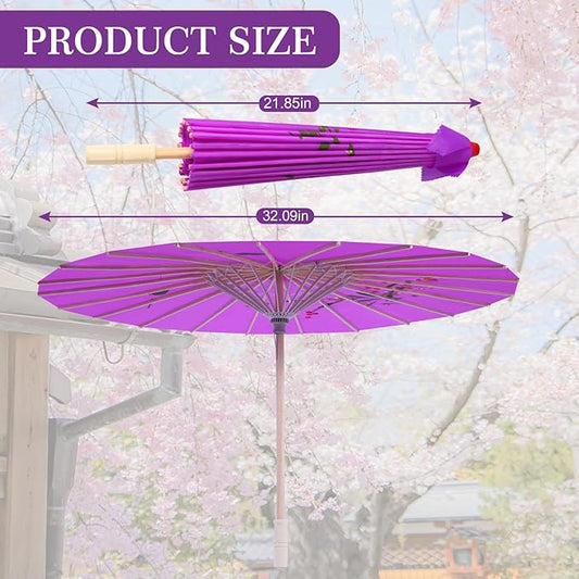 33" Purple Flower Silk Cloth Decoration Handmade Parasol Umbrella Chinese Japanese Asian DIY Art Dance Classical Umbrella for Wedding Parties Photography Costumes Cosplay (Purple)