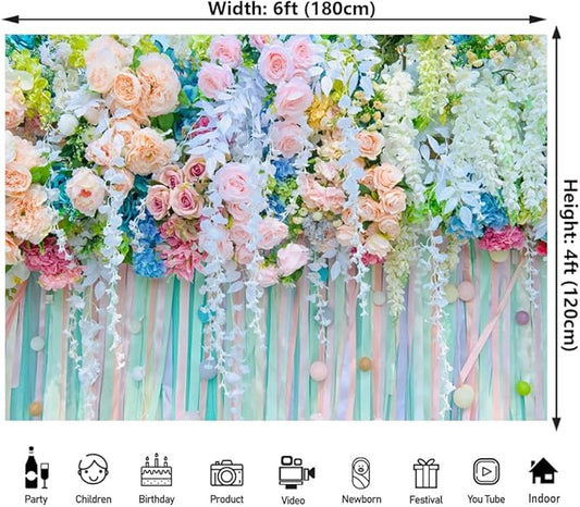 6x4ft Green Leaf Floral Wall Backdrop Flower Photo Background for Birthday Wedding Reception Miss to Mrs Bridal Shower Live Video Decorations