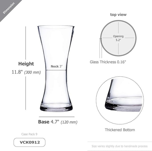 WGV Unique Bouquet Vase, 5" W, 12" H, Clear Glass Tall Floral with Flared Oval Opening, Centerpiece, Home Wedding Event Decor, 1 Piece (VCK0912)