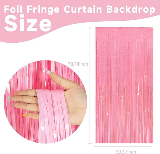 2 Pack Pastel Pink Streamers Pink Foil Fringe Curtains Tinsel Backdrop Birthday Decorations Light Pink Backdrop Halloween Baby Shower Valentines Wedding Princess Party Decorations