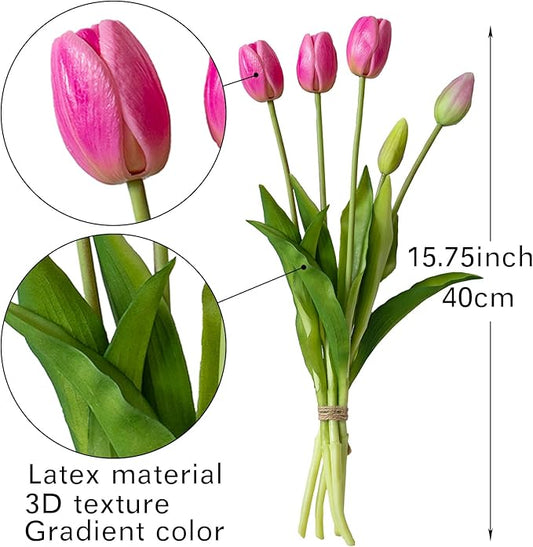 15pcs Artificial Tulips Flowers, Real Touch Latex Bouquet, Fake Tulips for Office Wedding Party Home Kitchen Garden Decoration-B Peachblow