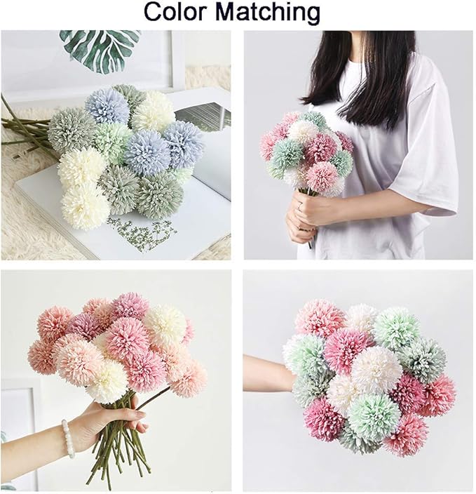 10Pcs Artificial Fake Flower Plants Silk Chrysanthemum Ball Hydrangea Arrangements Wedding Bouquets Decor Home Kitchen Garden Party Table Floral centerpieces DIY(Coffee Brown)