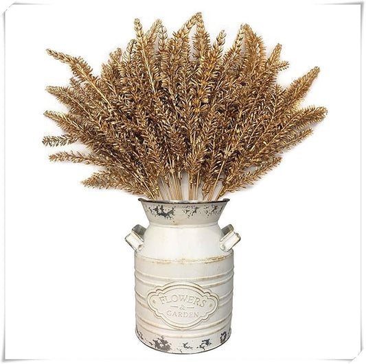 CATTREE Christmas Fake Plants, Artificial Plastic Grass Golden Shrubs Faux Lavender Leaves Simulation Bushes Home Indoor Wedding Decoration Hall Table Planter Filler Decoration - Gold 3 Pack