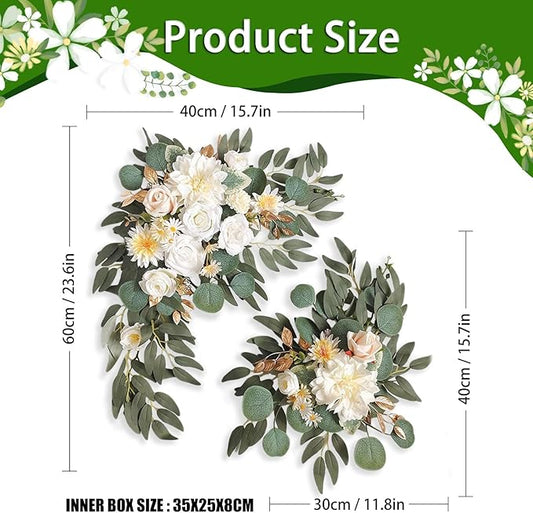 Yellow White Wedding Arch Flowers, Faux Flower Swag Set of 2, White Floral Swag for Wedding Arch Welcome Signs, Reception Ceremony Signs Decor