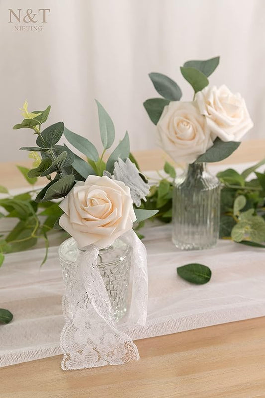 N&T NIETING Artificial Flowers, 25Pcs Fake Rose Flowers Roses for DIY Wedding Bouquets Centerpieces Bridal Shower Party Home Flower Arrangement Decorations, Series Blush Pink