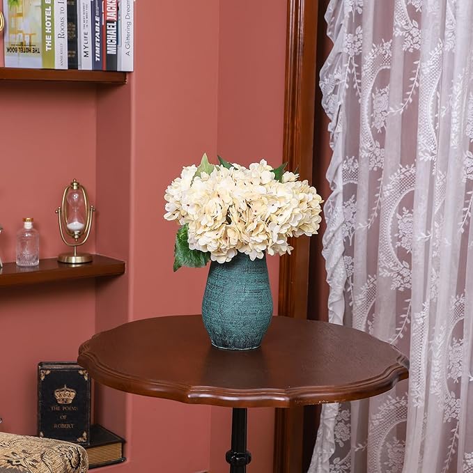 Kimura's Cabin 4 pcs Cream Fake Hydrangea Flowers Artificiales Bouquets Faux Silk Hydrangea with Stems for Home Wedding Party Table Core Decoration (Beige)