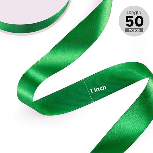 1" x 50 Yards Satin Ribbon - Green Silk Ribbon with Spool - Ideal for Gift Wrapping, Floral Bouquets, Crafts, Wedding Party Decorations, Christmas and Sewing Projects