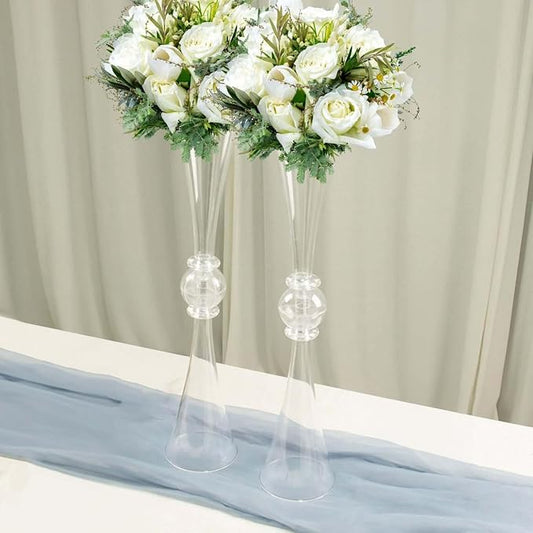 Efavormart 2 Pack | 27" Clear Crystal Embellishment Trumpet Table Centerpiece, Reversible Plastic Flower Vase