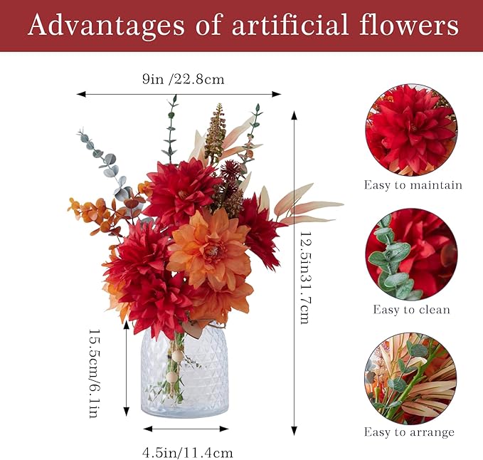 Artificial Flowers Combo Red Flowers Mix Silk Flowers tassel flower, fake flowers for Wedding Bridal Bouquets, Floral Arrangement, Table Centerpieces. Fake Plastic Flowers Bulk Vase Decoration