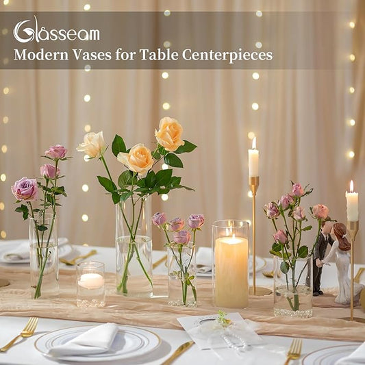 Cylinder Glass Vase Set of 30, Cylinder Vases for Centerpieces Bulk, Modern Clear Hurricane Candle Holders for Pillar Candles, Wedding Flower Vases for Floating Candle Table Decorations