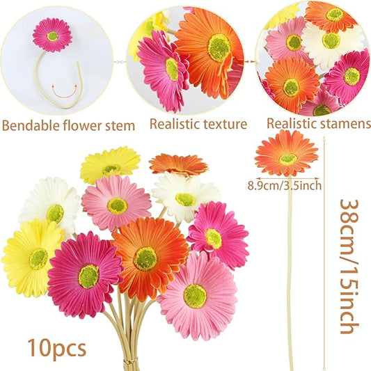 10 Pcs Artificial Gerbera Daisies Flowers Artificial Daisy Bouquet Fake Daisy Stems Faux Flowers Bulk Artificial Flowers Wildflowers Silk Flowers for Wedding Bridal Bouquet Party Home Kitchen