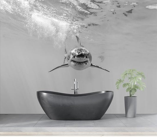 Eierme-Ferocious Great White Shark Mural Wallpaper Peel and Stick 160" x 114"