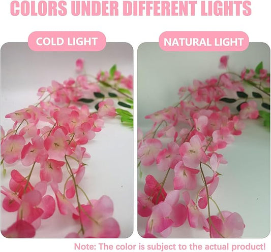 12 Pack Dark Pink Wisteria Hanging Flowers, 3.44 Ft Fake Hanging Flowers, Artificial Wisteria Garland Vines for Wedding Room Backdrop Outdoor Patio Garden Decoration