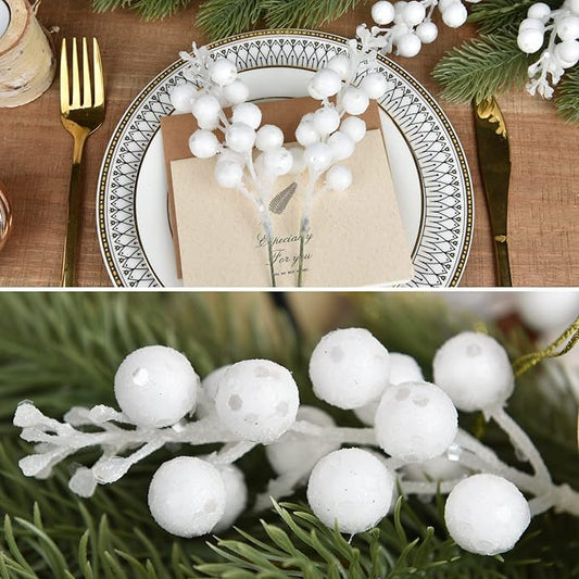 Red Berries Picks Clearance, 14 Pack Artificial Berry Stems for Christmas Tree Decorations, Crafts, Holiday and Home Decor, 7.9 Inches (White)