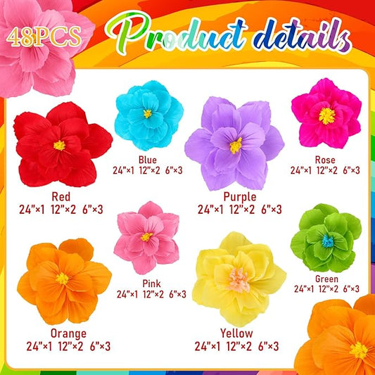 Giant Paper Flowers Artificial Large Paper Flower Decoration for Handcrafted Wall Backdrop Christmas Mexican Wedding Graduation Bridal Shower Birthday Party Supplies(Mexican Fiesta,48 Pcs)