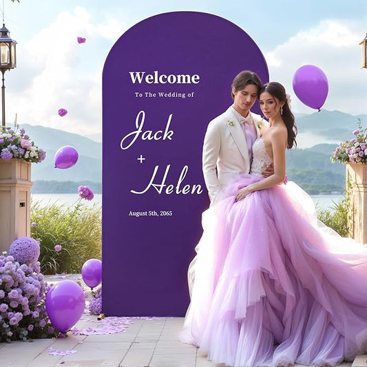 6FT Purple Arch Backdrop Cover - Polyester Fitted Wedding Arch Stand Covers Round Top Chiara Arch Backdrop Cover for Birthday Party Banquet Photo Background Decoration