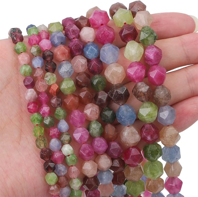 Faceted Natural Tourmaline Agate Stone Round Beads 8mm 36cm/Strand for Jewelry Making