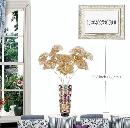 PASYOU Artificial Plants for Christmas Decor, Golden Plastic Grass Fake Shrubs Apricot Leaves Indoor Outdoor Home Garden Party Hotel Verandah Wedding Event Faux DIY Decoration - 26.8 Inch Gold 2 Pack