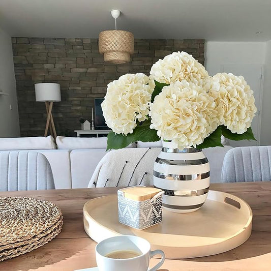 Boho Silk Hydrangea Artificial Flowers, 4Pcs 22" Large Lifelike Flowers,Artificial Hydrangeas for Indoor Bouquet Table Centerpieces Home(Cream/Yellow)