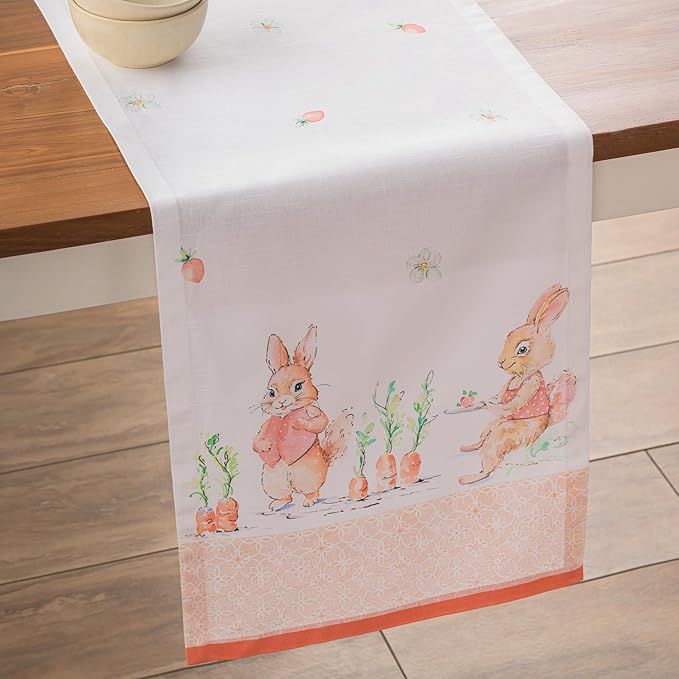 Maison d'Hermine Table Runner 100% Cotton Single Layer Table Runners 72 inches Long Decorative for Home Kitchen Dining Party Baby Shower Wedding Bridal Shower Spring Summer (Bunny Party,14.50"x72")