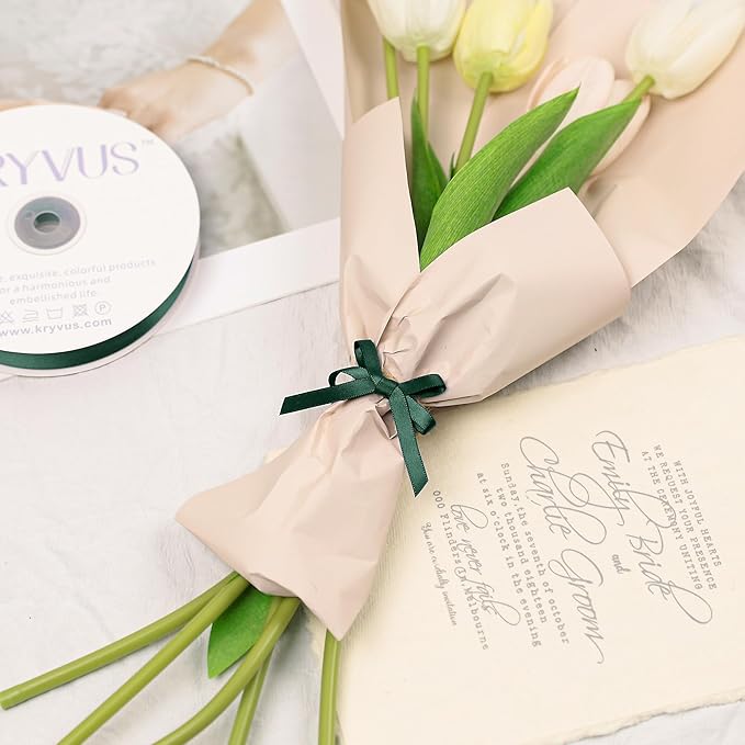 Hunter Green Satin Ribbon, Double Faced 1/4 Inch X 50 Yards Hunter Green Ribbon, Premium Satin Ribbon for Gift Wrapping, Crafts, Hair Bow Making, Sewing, Flower Bouquet, Wedding Party Decor