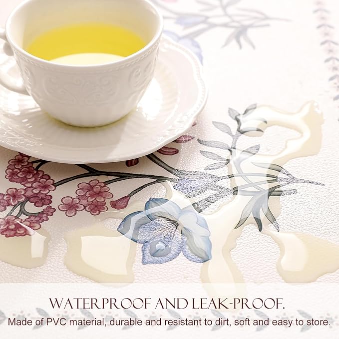 ISAENNE French Cottage Floral Rectangle PVC Placemats Set of 6, Waterproof and Heat-Resistant Place Mats.Decoration for Kitchen, Dinning, Parties, Holiday,12"*17"